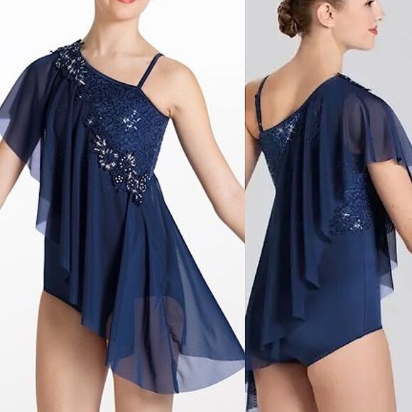 WEISSMAN Elite Dance Costume navy blue sequin Cruel World D13083 LC-large child - Picture 1 of 12